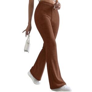 Love Scarlett Women’s Size XL Minimalist Ribbed Wide Leg Pull On Brown Pants